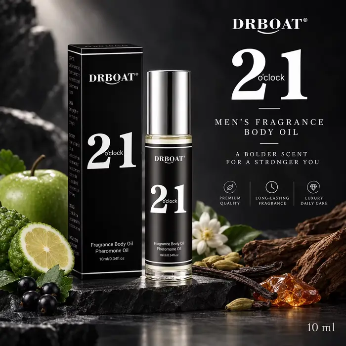 Huile de parfum Roll On 21 O'clock pour homme 10ml, parfum corporel boisé ambré frais longue durée, parfum de poche Attar