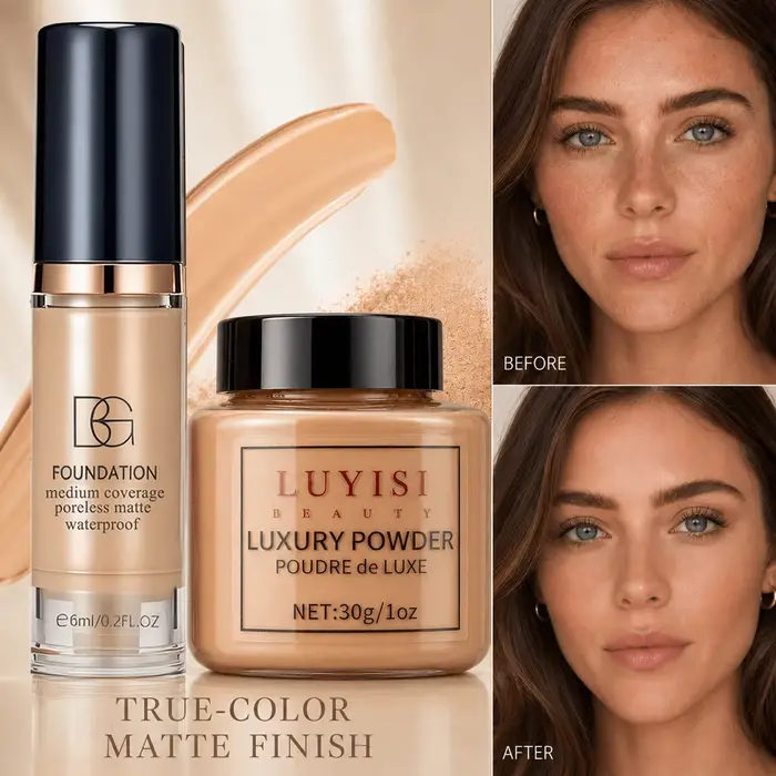 Ensemble de maquillage pour le visage : 1 poudre libre mate + 1 fond de teint waterproof