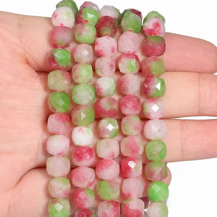 Perles carrées en pierre de tourmaline neutre d'eau, cube à facettes naturelles, perles de bricolage pour bijoux, breloque de direction, accessoires de bricolage, 7mm