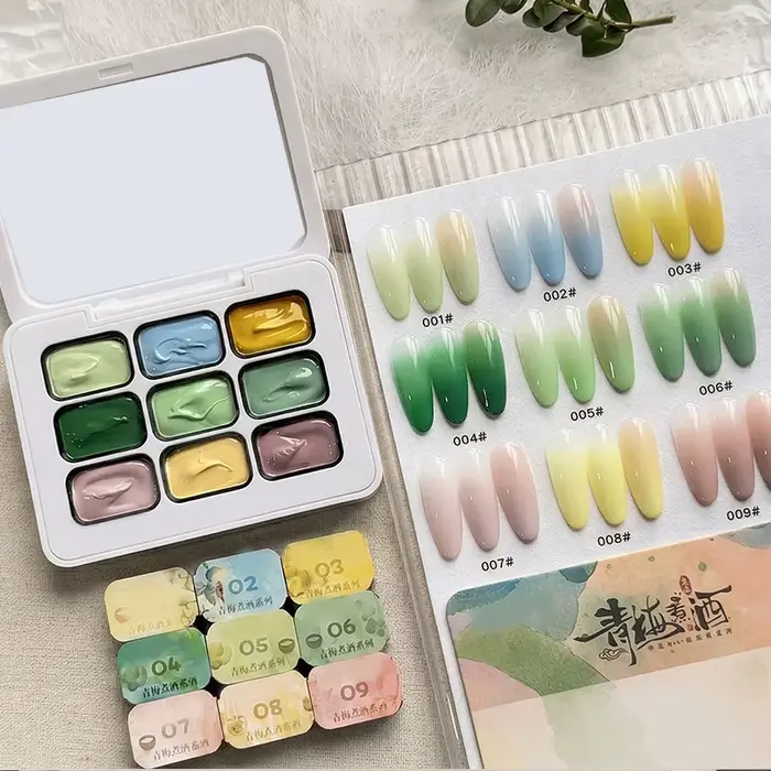 Vernis Gel Solide Série Verte 9 Couleurs avec Effet Dégradé