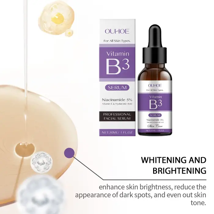 Sérum à la vitamine B3 pour éliminer les rides, éclaircir la peau, corriger la mélanine, réparer la barrière cutanée, liftant, hydratant, améliore l'élasticité, essence pour le visage