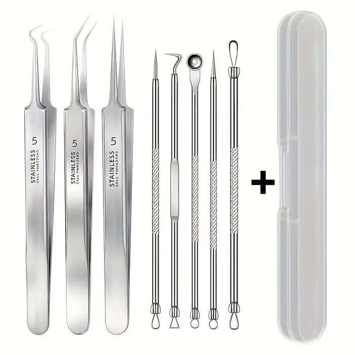 3/5/8 Pcs Pinces ultra-fines pour l'acné, extracteur de points noirs, aiguille à acné, nettoyant facial pour la peau