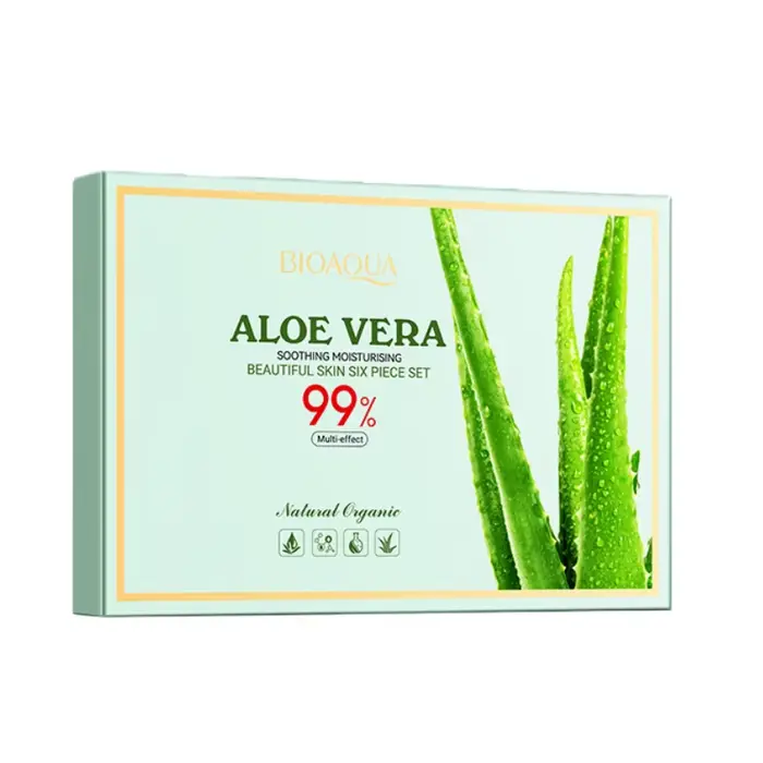 Ensemble de soins de la peau à l'aloe vera hydratant et embellissant en six pièces, comprenant un nettoyant visage, un tonique, une lotion, une essence, une crème pour le visage, une crème pour les ye