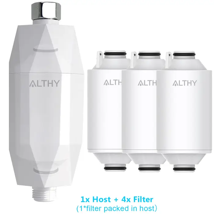 ALTHY Filtre à eau de douche revitalisant à la vitamine C - Réduit le chlore et les métaux lourds - Améliore les démangeaisons sèches de la peau, les pellicules et l'eczéma