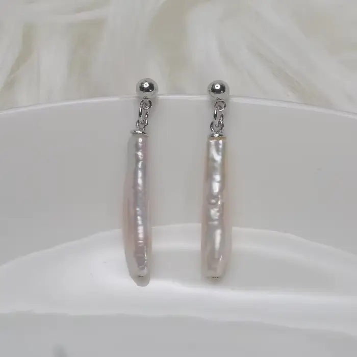 Boucles d'oreilles en perles d'eau douce naturelles Mareora, perles baroques fines en forme de cure-dent, argent sterling 925