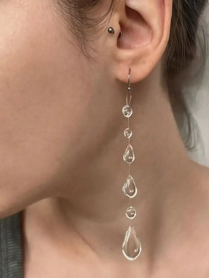 Boucles d'oreilles à pampilles en forme de goutte de rosée transparente, faites à la main, en résine