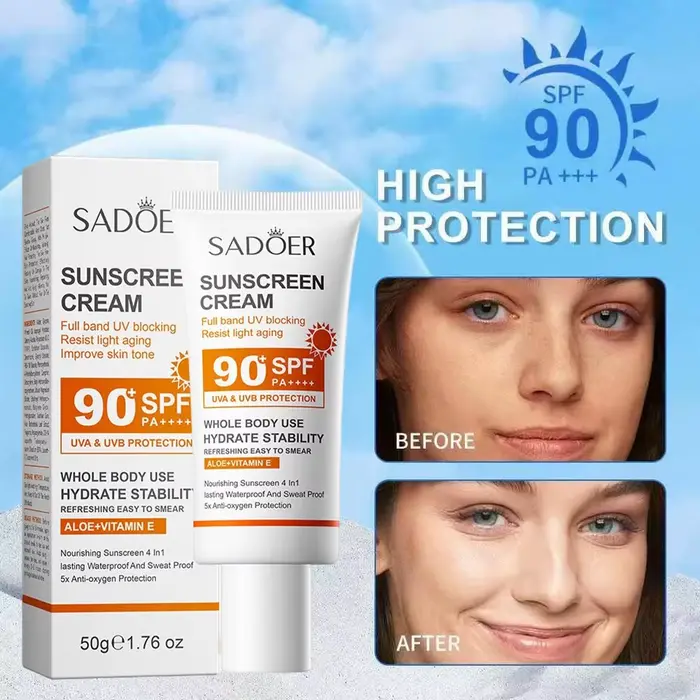 Sadoer crème solaire à haute Protection SPF 90 + PA +++ blanchissant imperméable résistant à la sueur hydratant durable