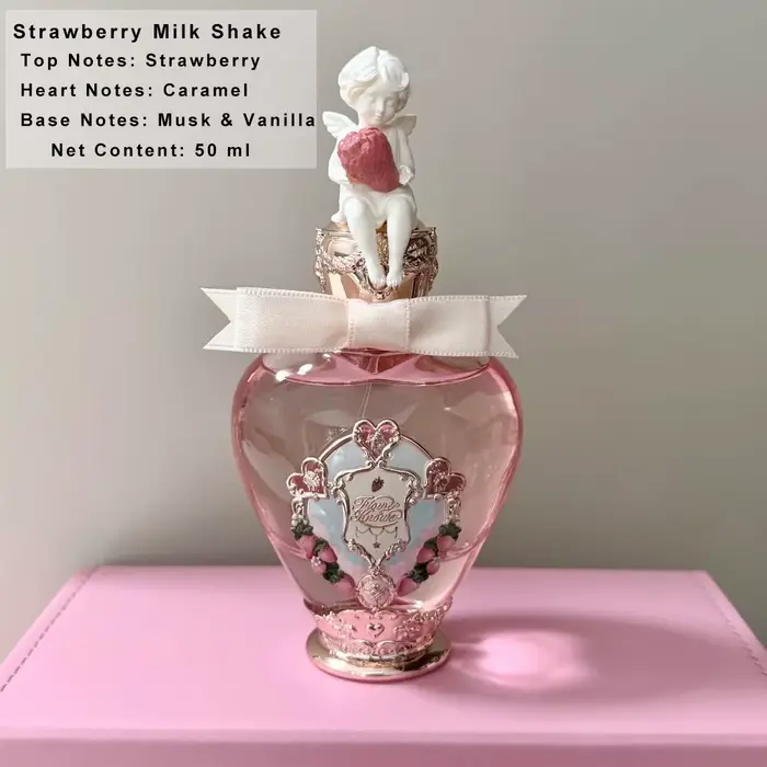 Flower Knows Parfum Strawberry Cupid Fragrance Douce Fraise Milk Shake Eau De Parfum Femme Longue Tenue Fraise Caramel Vanille Musc Doux Confortable Mignon Esthetique Cadeau