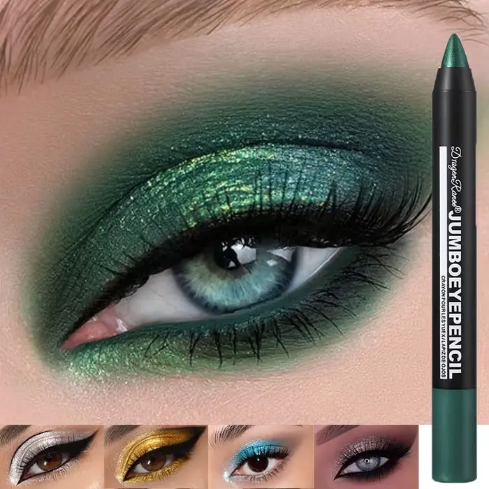 Bâton de crayon fard à paupières vert foncé fumé, imperméable, nacré, 12 couleurs, paillettes métalliques, surligneur, stylo, outil de maquillage