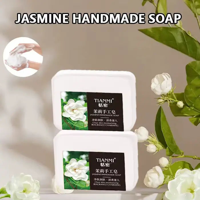 Savon artisanal au jasmin, riche en extrait de jasmin, adoucit les peaux rugueuses, reconstitue l'hydratation et nettoie, 2 pièces