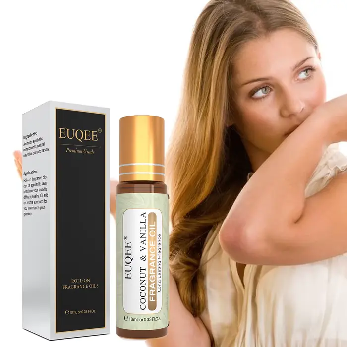 EUQEE 10ml huile parfumée à rouleau pour femmes-noix de coco vanille gomme à bulles cristal brillant bombe minuit Rose ange huiles aromatiques