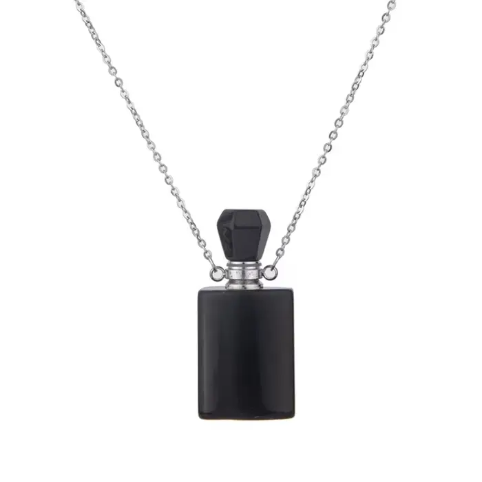 Collier pendentif bouteille de parfum en cristal naturel pour femme, pierre précieuse d'aromathérapi