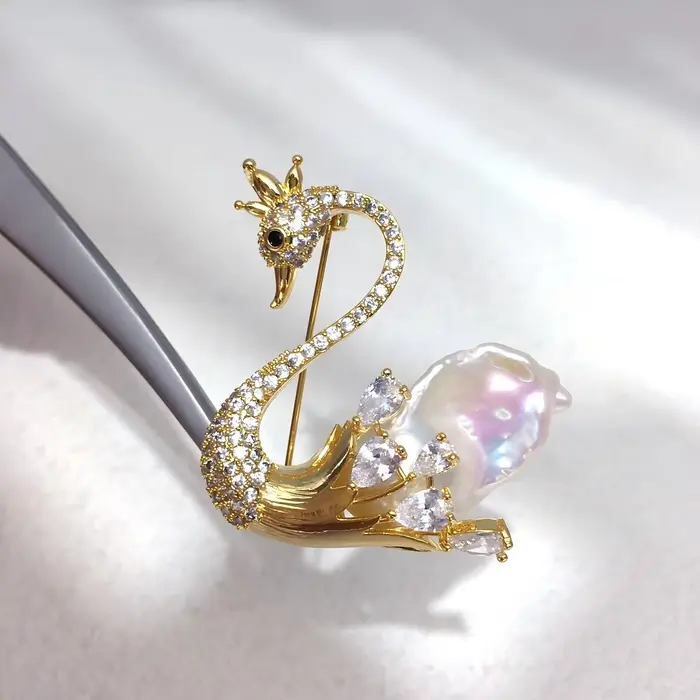 ZHBORUINI – broche en perles d'eau douce naturelles, cygne incrusté de Zircon, Design coloré, Style Baroque, accessoire pour occasions formelles ﻿