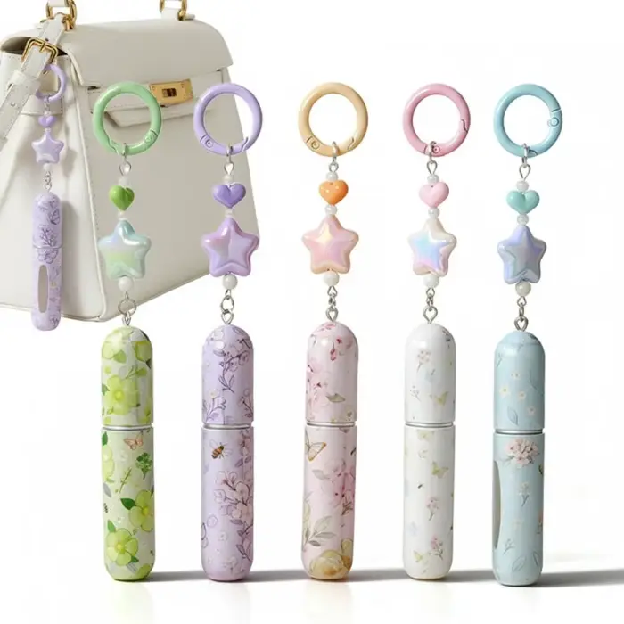 Flacon de parfum de 5 ml avec porte-clés, conteneur cosmétique floral, anti-fuite, rechargeable, brume ultra-fine, conteneur de parfum pour femme