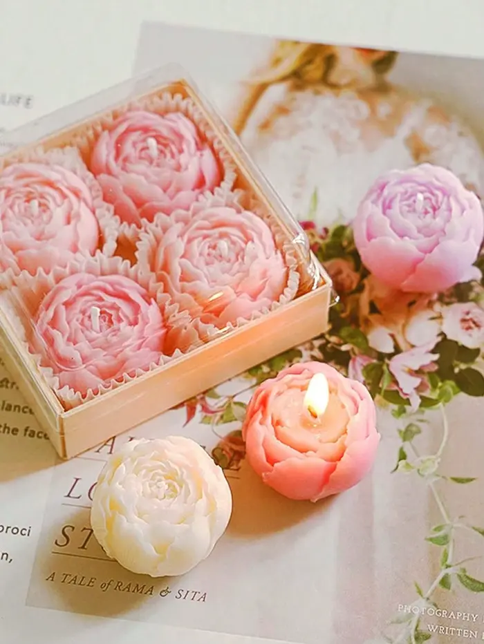 4 pièces/ensemble Bougie parfumée à la rose faite à la main