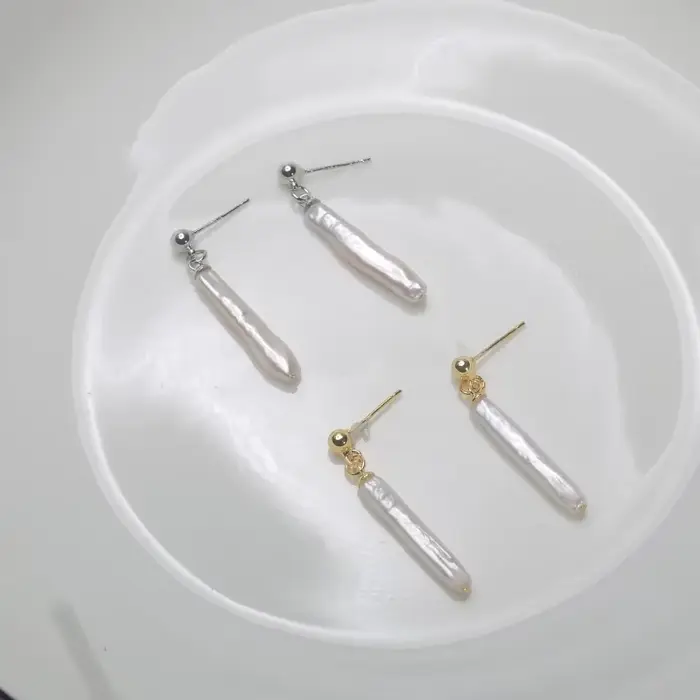 Boucles d'oreilles en perles d'eau douce naturelles Mareora, perles baroques fines en forme de cure-dent, argent sterling 925