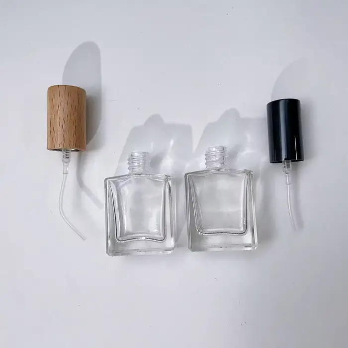 Flcopropriété pulvérisateur de parfum en verre optique transparent avec bouchon en bois, atomiseur de parfum africain, carré portable, illable au quotidien, HI, 10ml