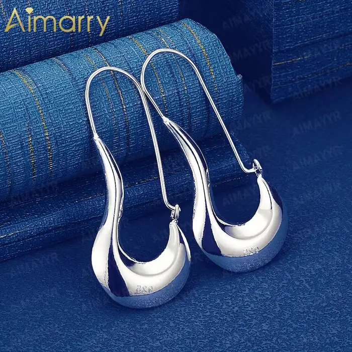 Boucles d'oreilles en argent sterling 925, 55 mm * 22 mm, en forme de goutte d'eau lisse, idéales pour les soirées féminines, bijoux de mode de haute qualité.