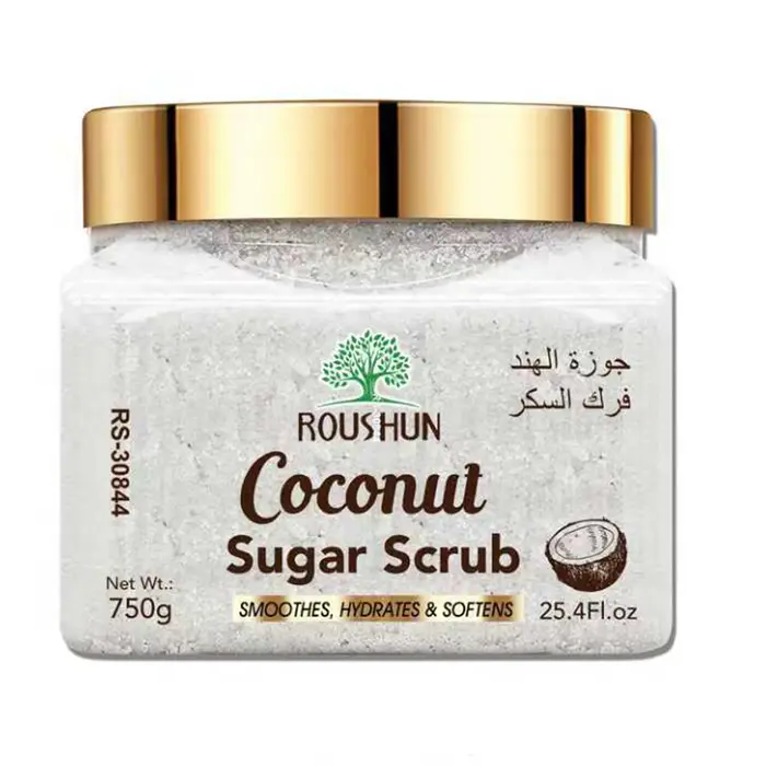 ROUSHUN Gommage au sucre de coco, grand format familial, gommage corporel doux pour un nettoyage en
