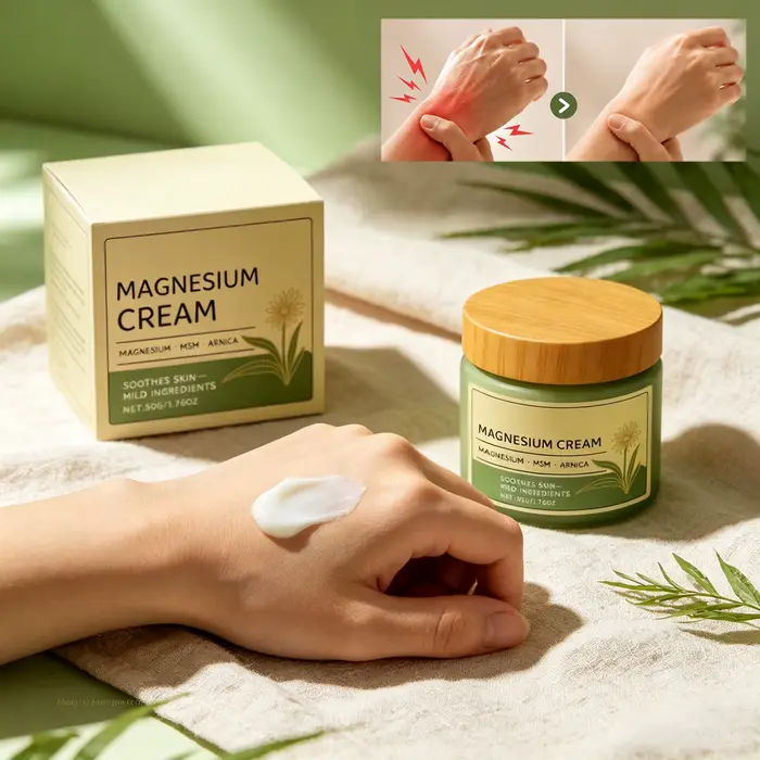 Crème corporelle apaisante à base de magnésium et d'ingrédients végétaux pour les douleurs aux poignets, genoux et jambes, hydratation profonde, absorption rapide, lotion de massage pour peaux sèches