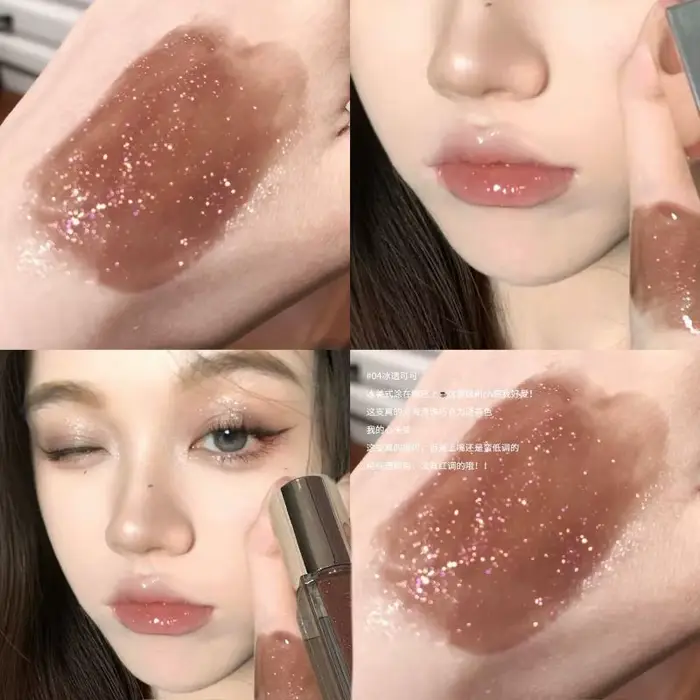 HERORANGE Gloss à lèvres transparent effet miroir scintillant