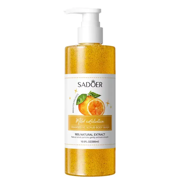 Gel douche exfoliant pour le corps à l'orange 300 ml, un nettoyant corporel contenant de l'extrait d