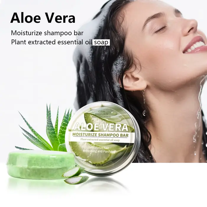 Shampooing Solide Hydratant à l'Aloe Vera, Savon Nettoyant en Profondeur aux Extraits de Plantes et Soin Capillaire