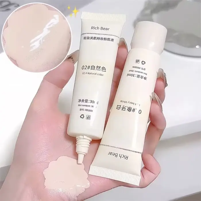 Fond de Teint Liquide Hydratant Blanc Ivoire Couleur Naturelle Imperméable Crème BB Longue Durée Légère Non Collante Maquillage