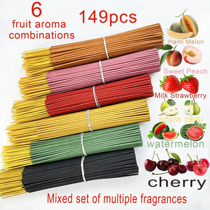 6 bâtons d'encens parfumés aux fruits de 25 cm avec cordon, parfum pour les bureaux pour éliminer le