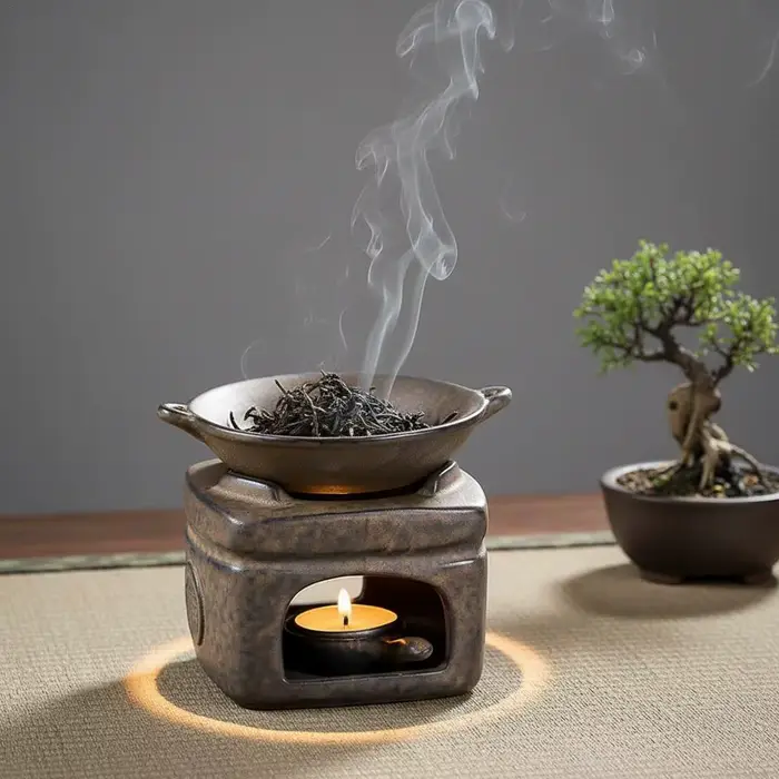 Brûleur d'arôme d'aromathérapie 3 en 1, poterie grossière, chauffe-thé, bougie chauffante, diffuseur de roseaux, brûleur d'encens d'huile essentielle