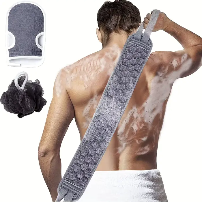 Ensemble d'épurateur corporel exfoliant – comprend un épurateur de dos, un gant de bain et une éponge de bain de douche, une luffa – une nettoyage en profondeur et une vitise.