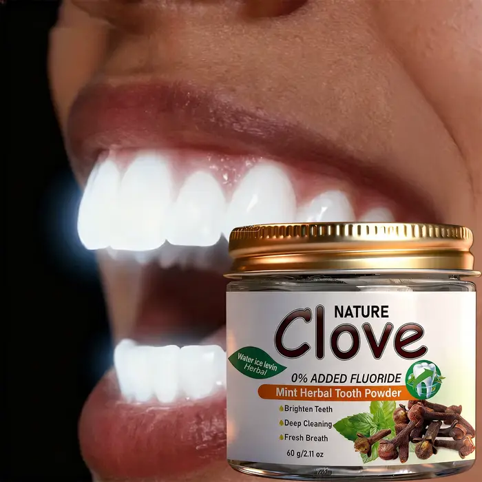 Poudre dentifrice naturelle à la menthe et au clou de girofle - Sans fluor, nettoyage en profondeur pour des dents éclatantes et une haleine fraîche