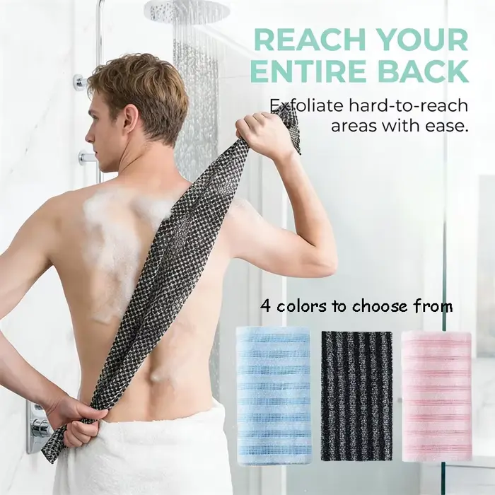Serviette exfoliante pour le dos, pour la douche, pour hommes, avec ions argent, multifonction, serviette de bain en mousse, ultra-longue, serviettes exfoliantes