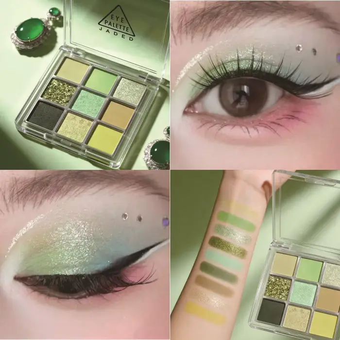 Palette de fards à paupières vert menthe 9 couleurs, fini mat et scintillant, effet velours, doux et