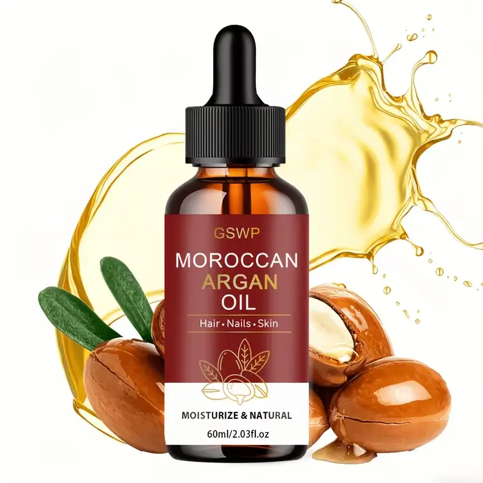 Huile d'Argan Marocaine GSWP, Convient aux Cheveux, aux Ongles et à la Peau, Hydrate les Cheveux, S'