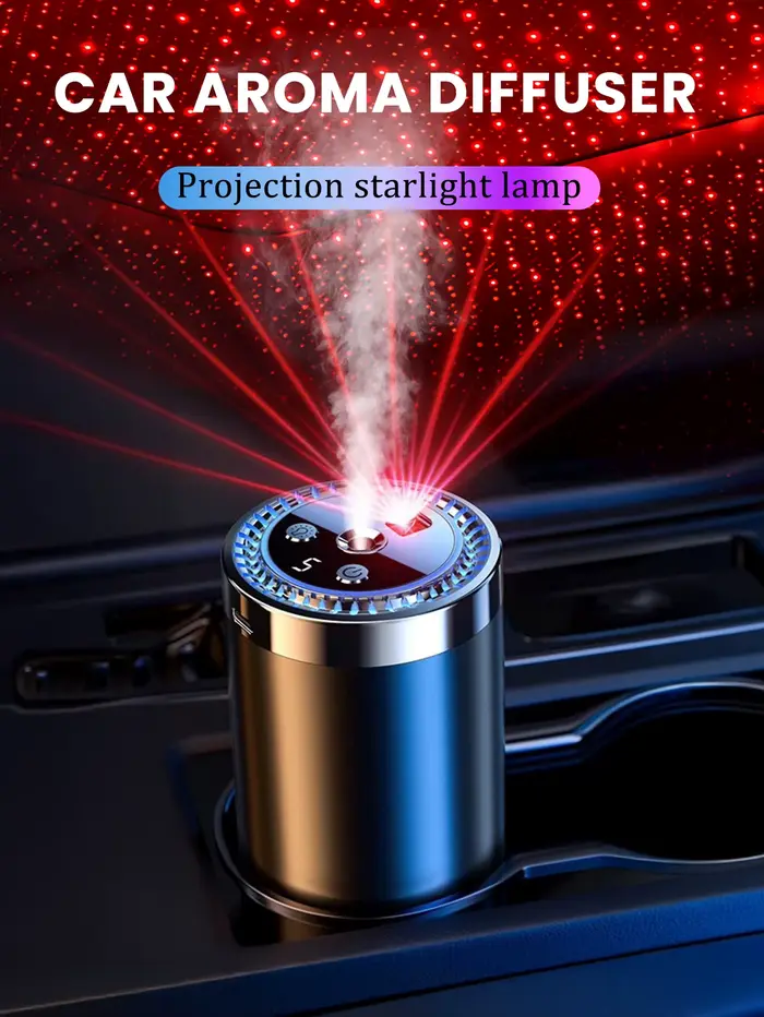 Diffuseur d'arômes de voiture rechargeable, huile essentielle aromatique, lumières colorées, lumières romantiques de ciel étoilé, cadeau de chambre à coucher