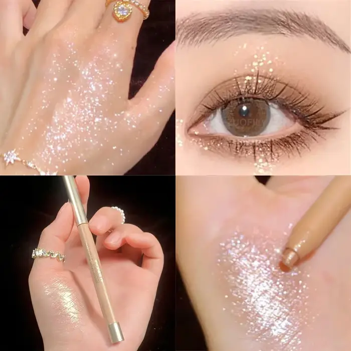 Crayon de ver à soie couché à la menthe douce, stylo de fard à paupières à paillettes de galaxie, Ey