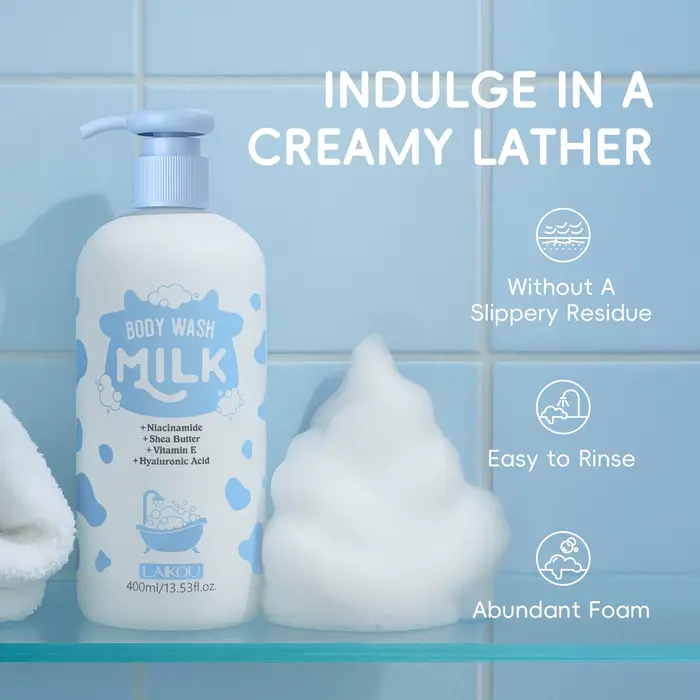 LAIKOU 400ml Lait Corporel, Nettoyant Doux Hydratant Longue Durée Parfum Lait Gel Douche avec Niacin