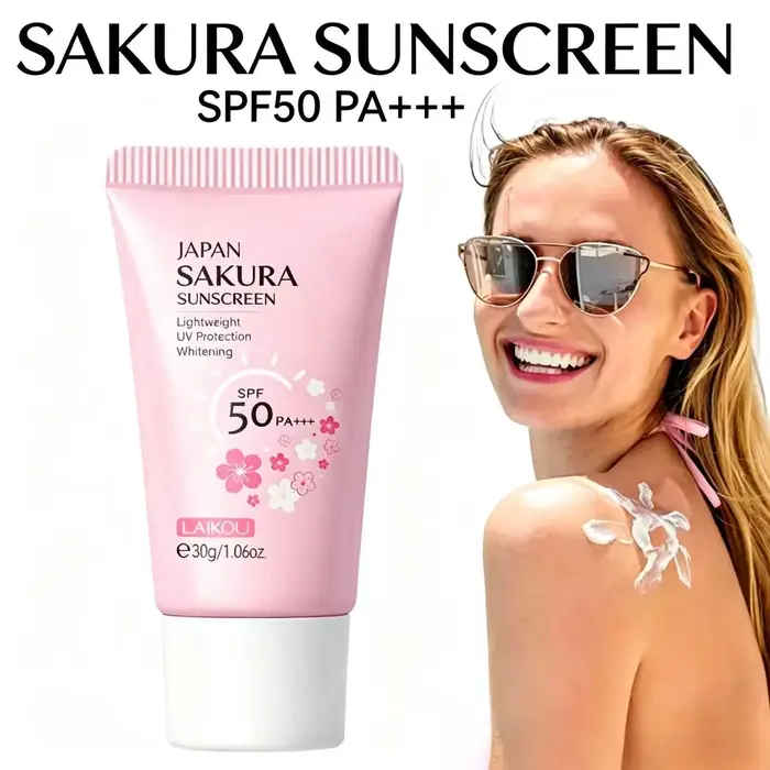 Crème solaire LAIKOU Sakura SPF50+ Protection UV Visage et Corps Rafraîchissante Imperméable Hydratante Correctrice 30g