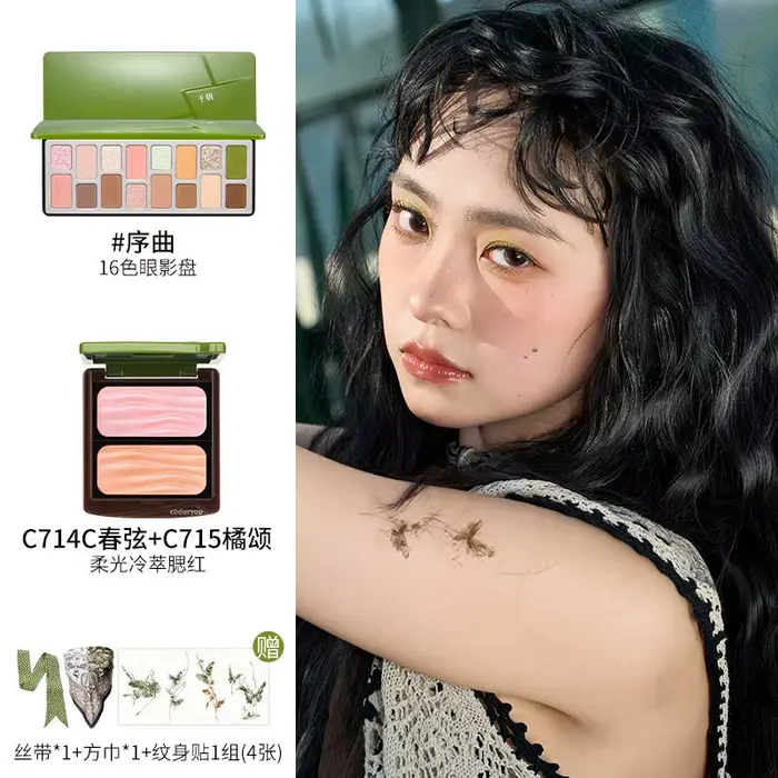 Coffret maquillage Cheeryep Qianyan printemps/été comprenant une palette de 16 fards à paupières et un blush