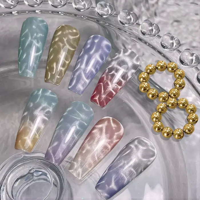 10 pièces/20 pièces ondulation de l'eau oeil de chat perles de Gel magnétique multifonctionnel Nail Art fleur sculpture 