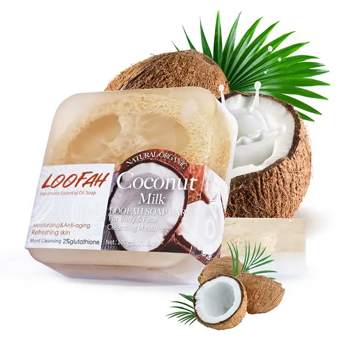 100g lait de coco glycérine biologique Loofah savon nettoyage en profondeur blanchissant hydratant p