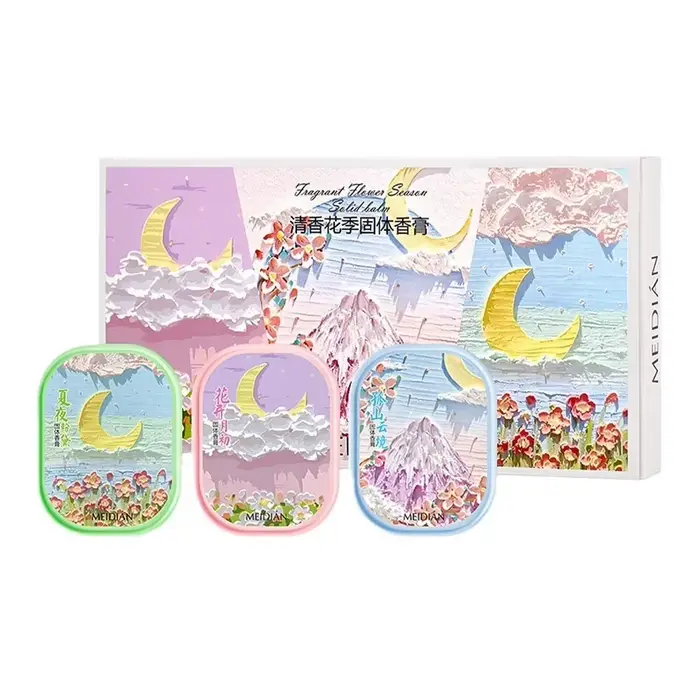 3 parfums solides parfumés, baume naturel longue durée, parfums fruités aux fleurs, parfaits pour le