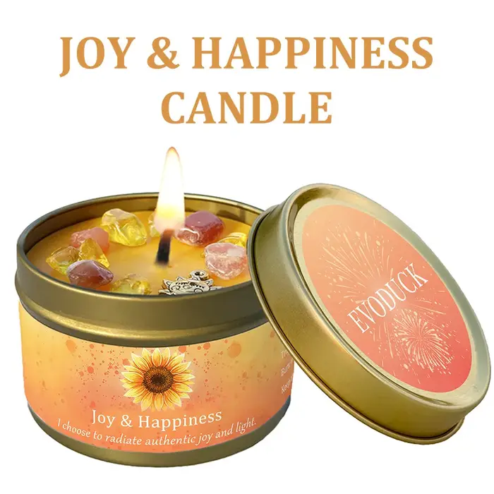 Bougie parfumée cristal d'orange douce et de citron, joie, bonheur, aromathérapie, énergie positive, décoration de chambre, cadeau pour elle, ensemble en boîte de 3 oz