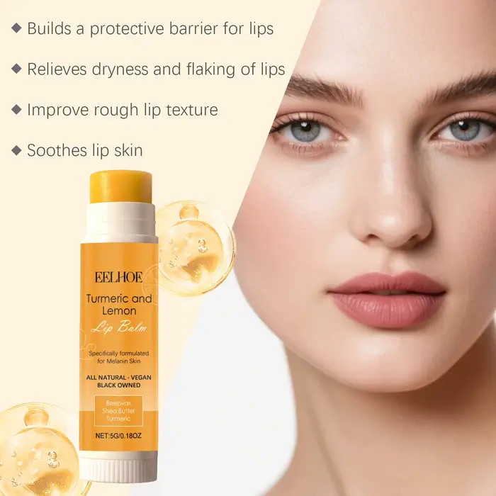 Baume à lèvres au curcuma et au citron, hydratant longue durée, apaisant, éclaircissant pour les lèvres ternes, exfoliant, non collant, base de maquillage