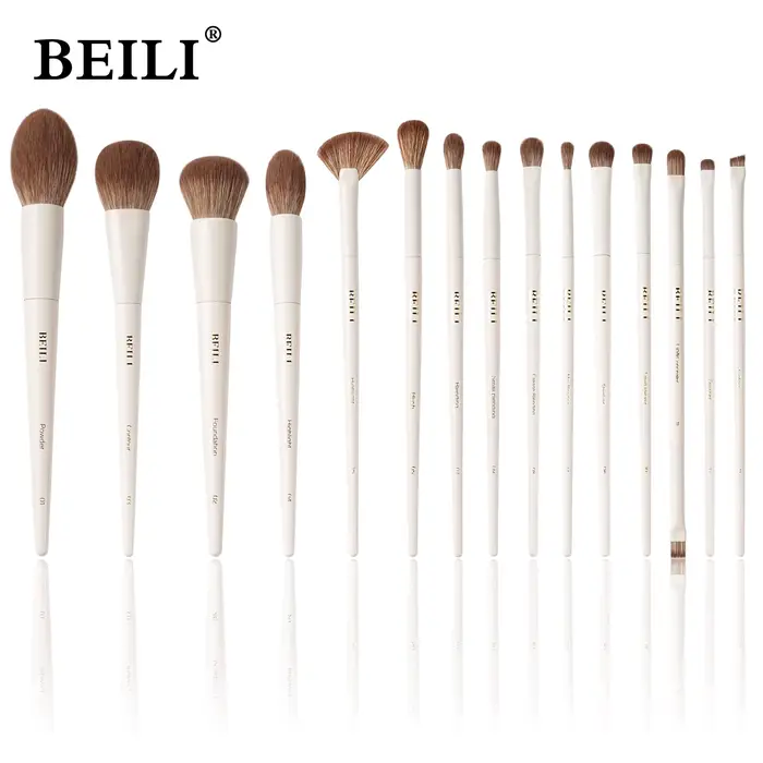 BEILI 15 pièces Beige Premium synthétique pinceaux de maquillage ensembles fond de teint correcteur 
