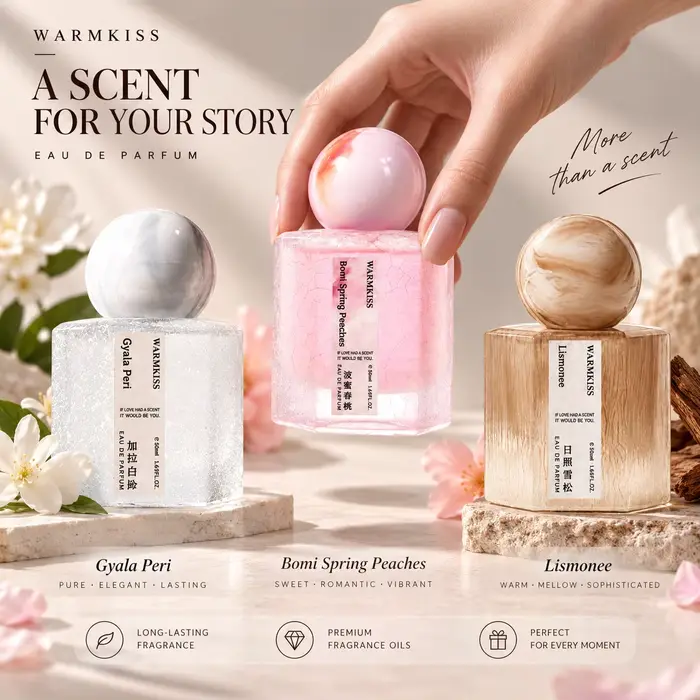 WARMKISS Eau de Parfum pour Femme 50ml Parfum Élégant Longue Durée Bouchon Sphérique Effet Marbre Parfum Frais et Sucré Huile de Parfum