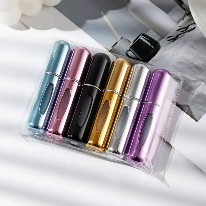 Bouteille de pulvérisation Portable, combinaison de voyage, 5ml, remplissage inférieur auto-amorçant, ensemble de bouteilles de parfum, 6 pièces