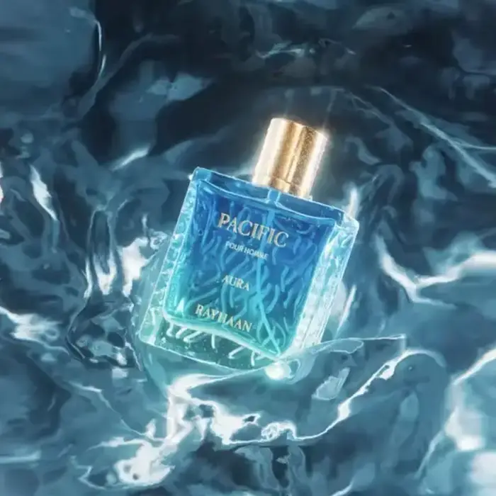 Rayhaan Pacific Aura Pour Eau de Parfum, notes aromatiques aquatiques longue durée, parfum tropical, Dubaï, Arabie, ambiance tropicale