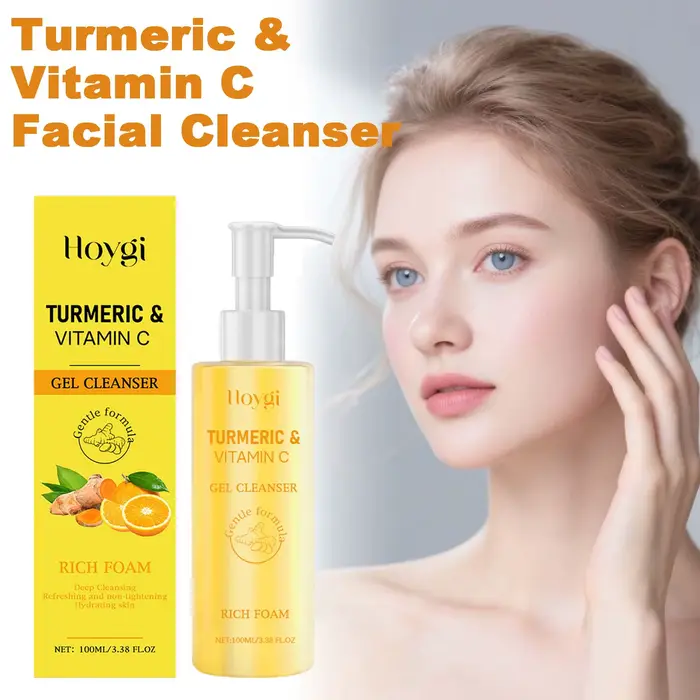Nettoyant pour le visage au curcuma et à la vitamine C, hydratant rafraîchissant pour une peau douce et lisse, purificateur éclaircissant